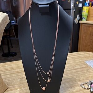 Chic Rose Gold Triple-Strand Necklace and Earrings Rose Gold